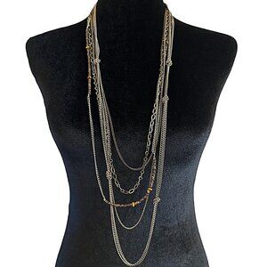 Multi Strand Necklace Gold Tone Beaded 31 Inch Length Boho Style